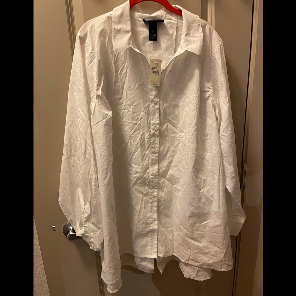 Lane Bryant White Button Down Shirt with Pleated Back